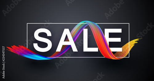 Sale promotion poster with colorful brush stroke design.