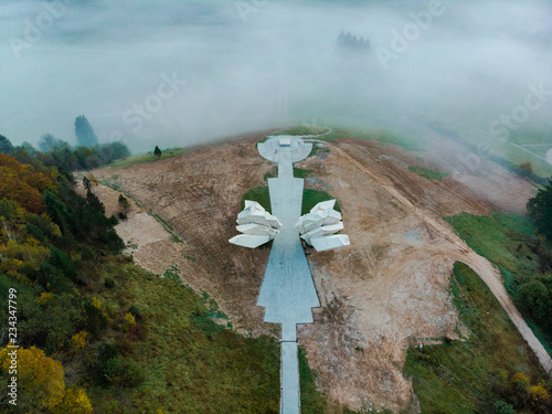 Aerial view of Tjentiste World War II monument, Bosnia photo