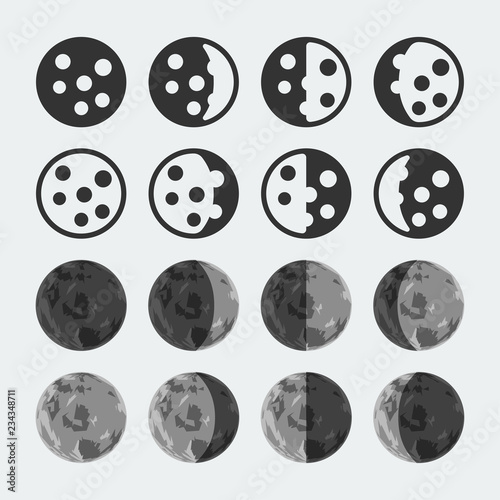 Vector phases of the moon icons set