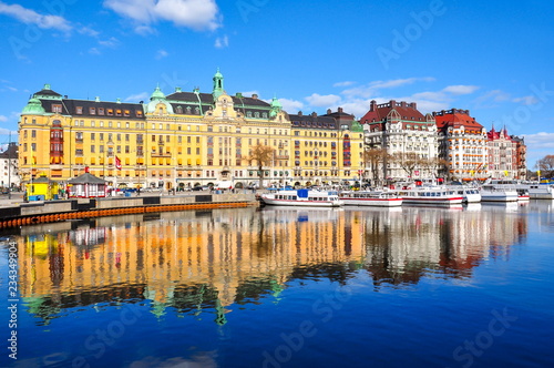 Photography Buildings on Strandvagen embankment, Stockholm, Sweden