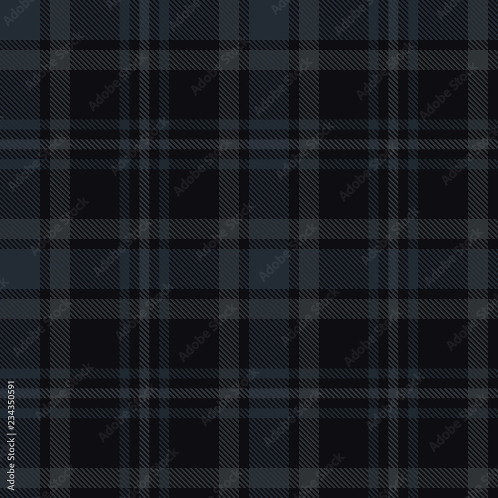 Seamless dark tartan plaid pattern. Checkered fabric texture background.