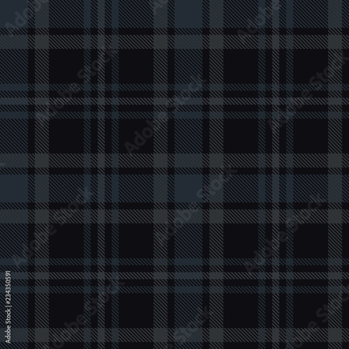 Seamless dark tartan plaid pattern. Checkered fabric texture background.