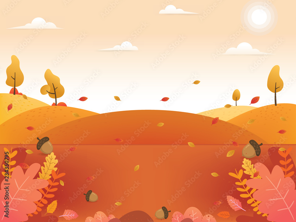Autumn background illustration. Autumn fall leaves background. Beautiful autumn scenery background