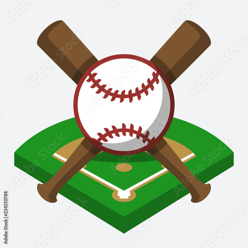 Vector baseball field, ball, and bat composition