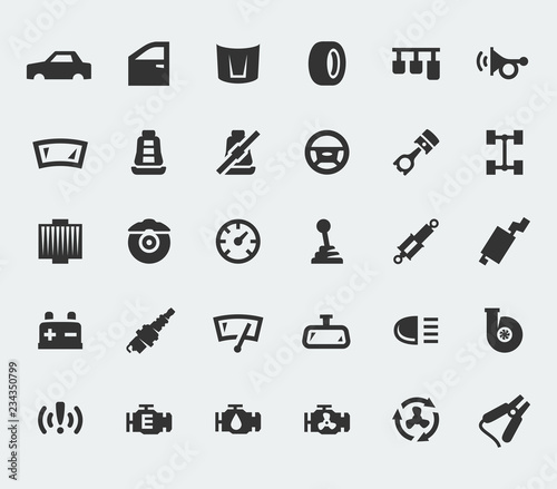 Car parts large icons set
