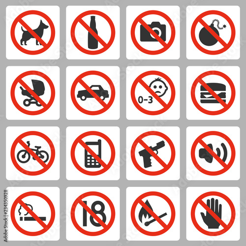 Prohibiting signs vector icons set