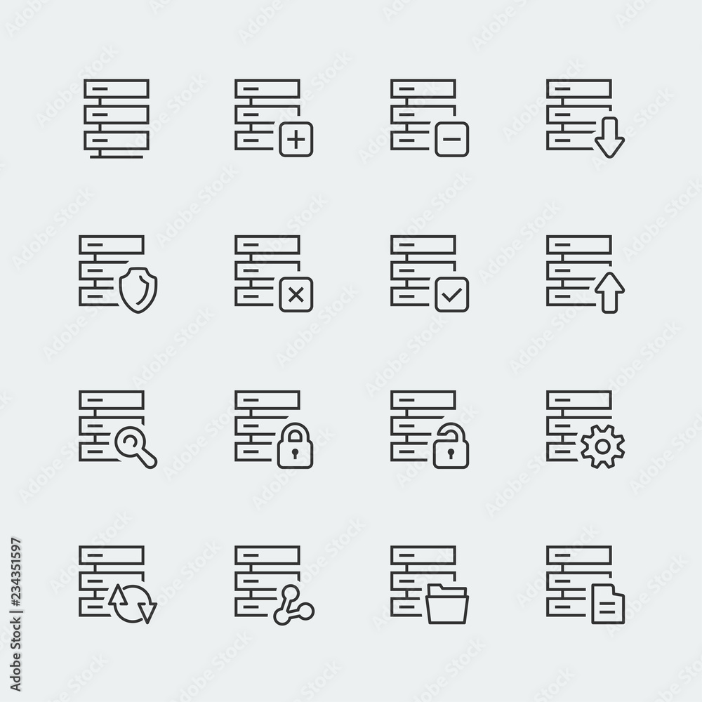 Hosting, computer network vector icons set, thin line Hosting, computer network vector icons set, thin line