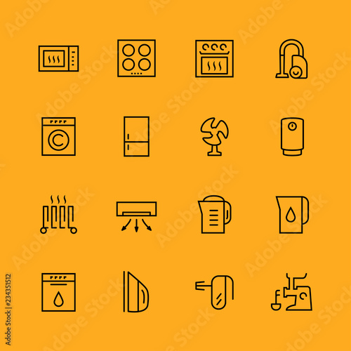 Home appliances icons set, thin line