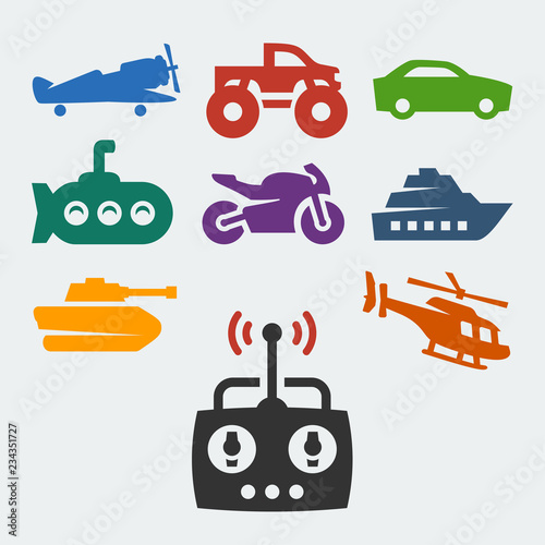 Remote control toys vector icons set
