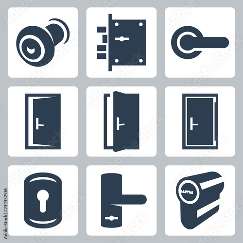 Door and accessory equipment vetor icons set