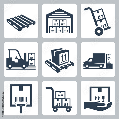 Warehouse related vector icons set