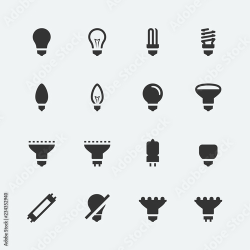 Bulb shapes and types vector icons set