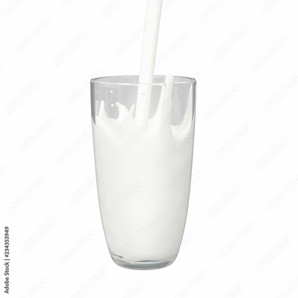 Splashes of milk from the glass isolated on white. 3d render Splashes of milk from the glass isolated on white. 3d render