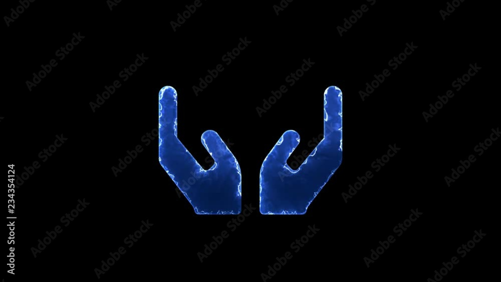 Symbol hands. Blue Electric Glow Storm. looped video. Alpha channel black