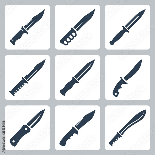 Combat knives vector icon set
