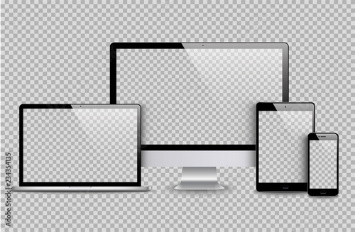 Device set: monitor laptop, tablet and phone vector