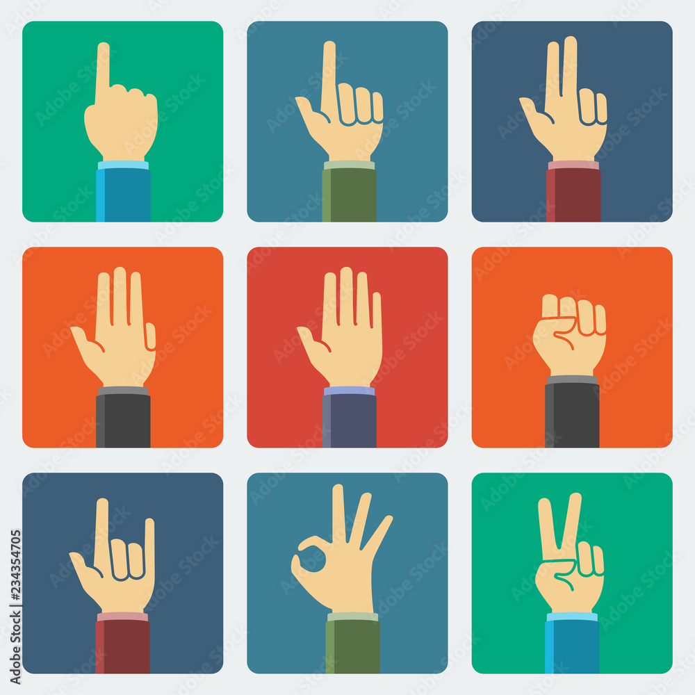 Flat hands vector icon set Flat hands vector icon set