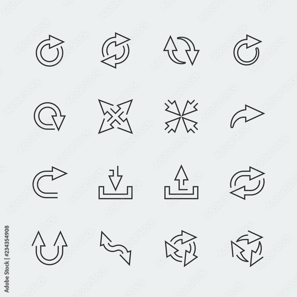 Vector arrows mini icons set, outline style
