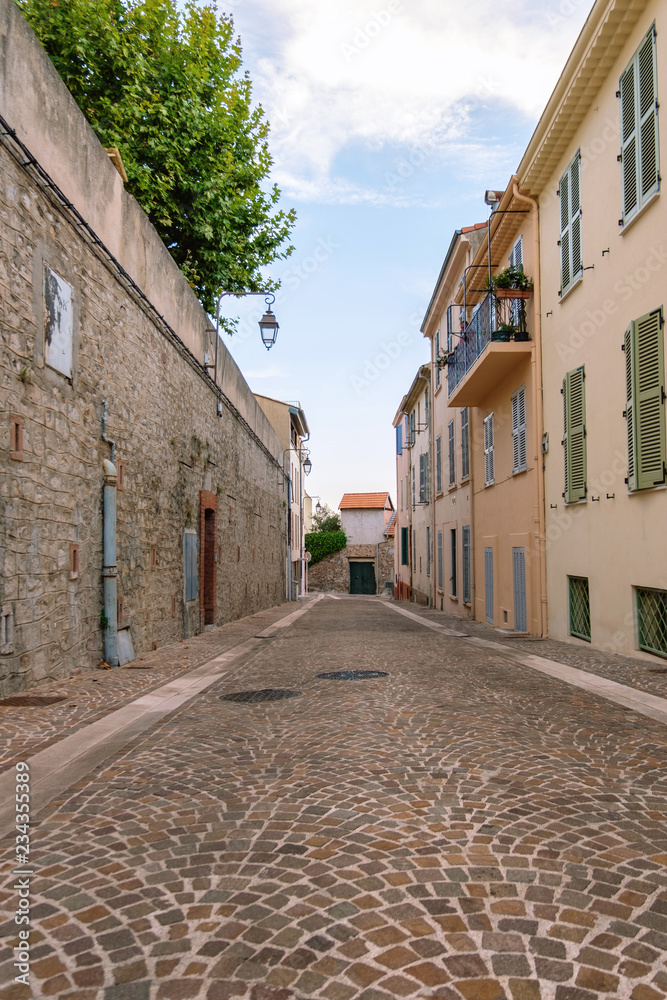 Wide view to a nice street fro a dense populated region of Cannes