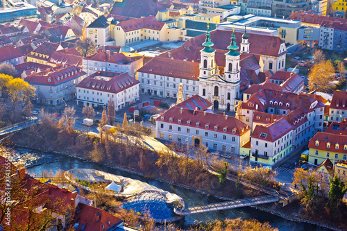 Graz city center and Mur river aerial view