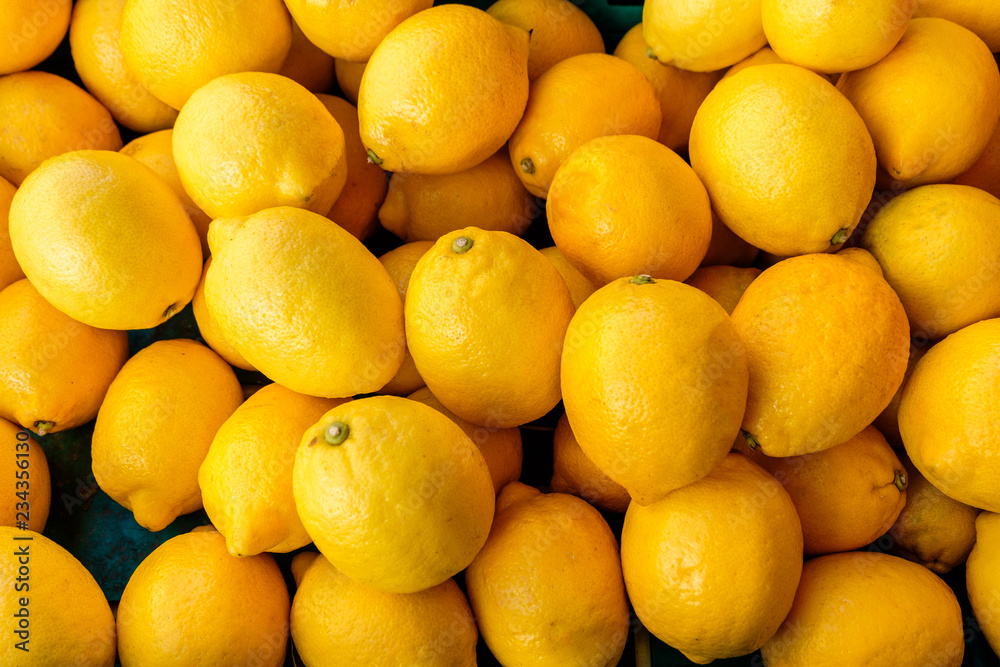 Top view to yellow lemons