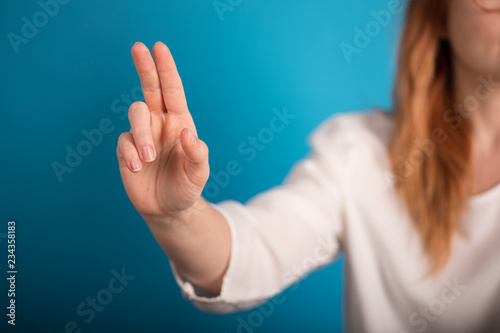 girl is touching with finger