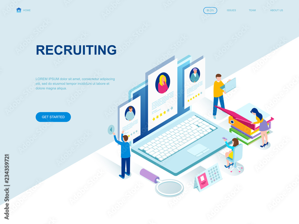 Modern flat design isometric concept of Recruiting decorated people character for website and mobile website development. Isometric landing page template. Vector illustration. Modern flat design isometric concept of Recruiting decorated people character for website and mobile website development. Isometric landing page template. Vector illustration.