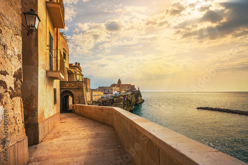 Vieste town on the rocks, Gargano, Apulia, Italy.