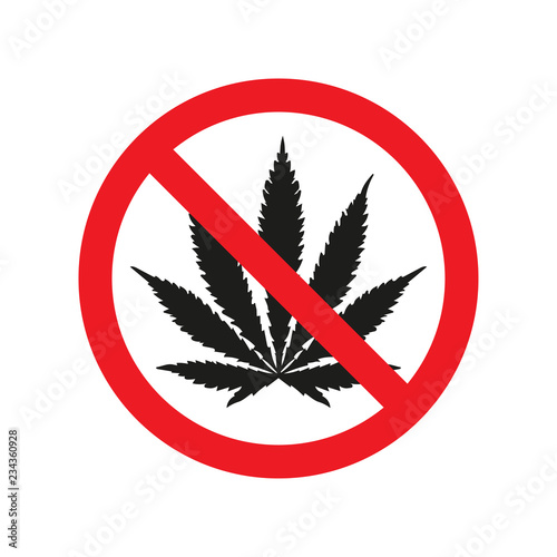 Prohibiting sign no drags with marijuana icon. Vector illustration