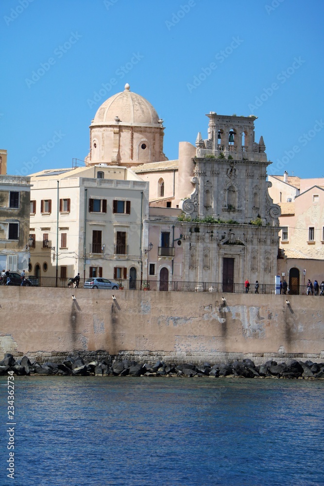 Church in Syracuse Ortigia at the Mediterranean Sea, Sicily Italy