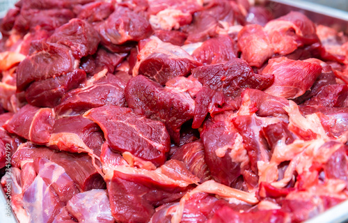 Raw red meat .Raw fresh meat, beef or pork (Butchery)