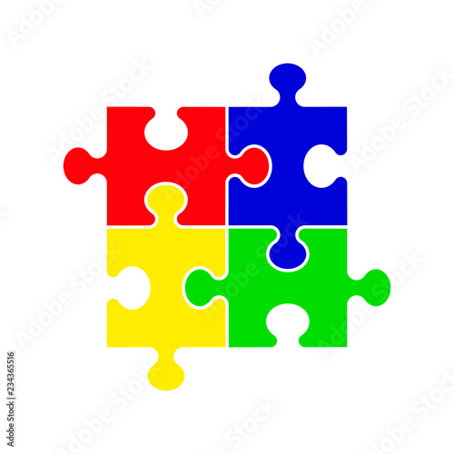 Puzzle - Vector icon. Set of four colorful piece puzzle on white background