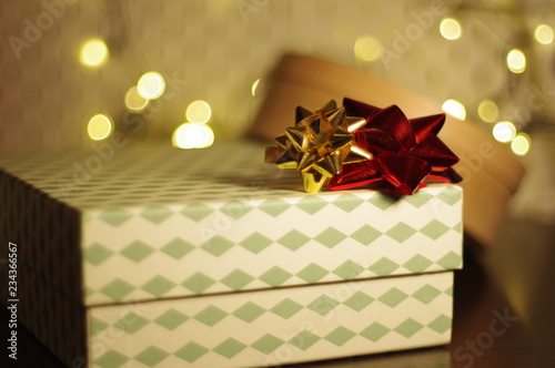 Red and Gold ribbon on ornamental gift box