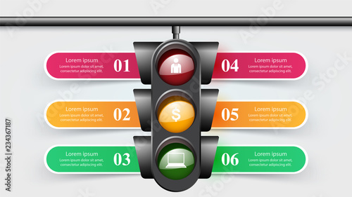 Traffic light infographic. Six items.