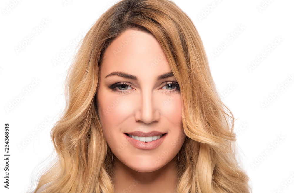 Blonde hair model woman. Female portrait. Studio shot. Blonde hair model woman. Female portrait. Studio shot.