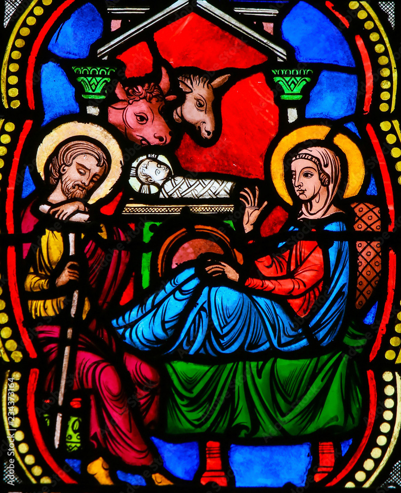 Nativity Scene - Stained Glass in Monaco Cathedral