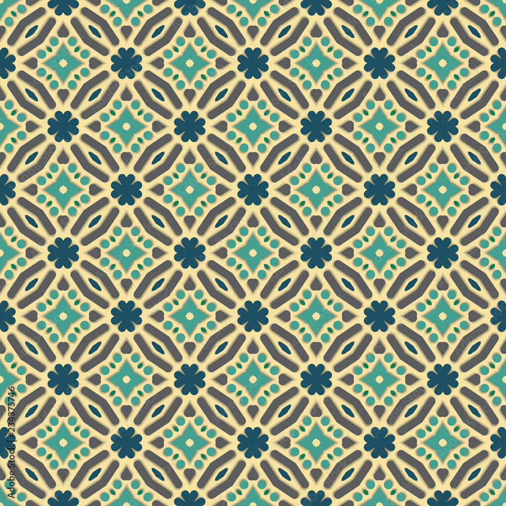 Design for printing on fabric, textile, paper, wrapper, scrapbooking. Traditional tile ornament in ethnic style. Seamless pattern