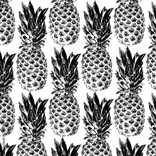 Vector pattern with hand drawn illustration of pineapple .
