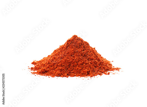 Heap of chili pepper powder on white background