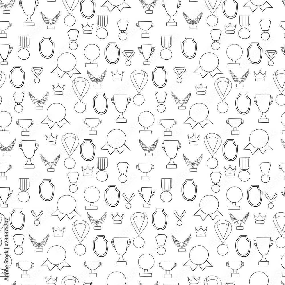 Seamless pattern with trophy and awards. Vector illustration