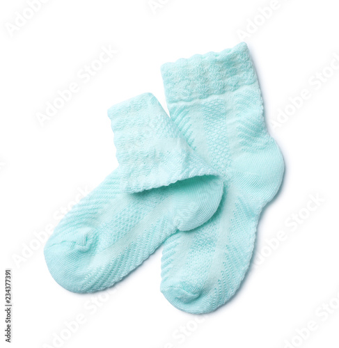 Εκτύπωση καμβά Cute child socks on white background, top view