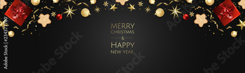 Banner with Christmas balls and stars. Great for New year party posters  headers.