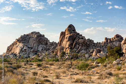 Boulders form a small hill popular for climbing at Joshua Tree National Park.