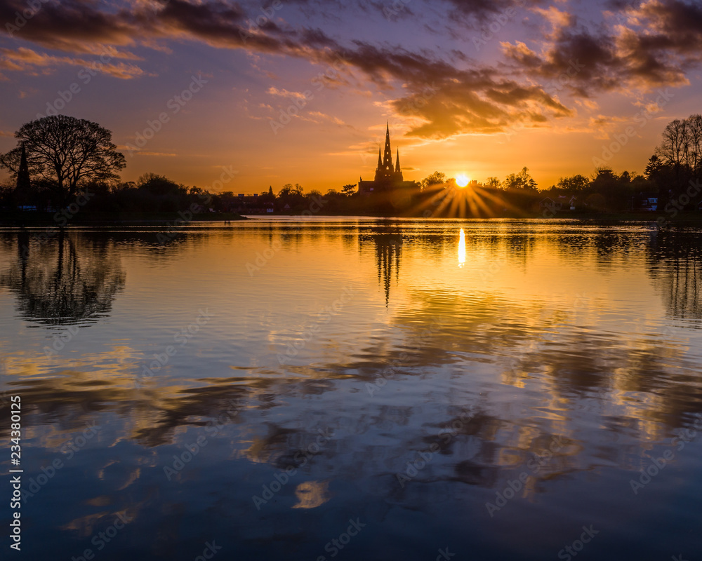 Sunset over Stowe Pool