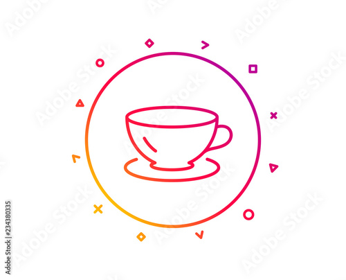 Tea cup line icon. Coffee drink sign. Fresh beverage symbol. Gradient pattern line button. Espresso icon design. Geometric shapes. Vector
