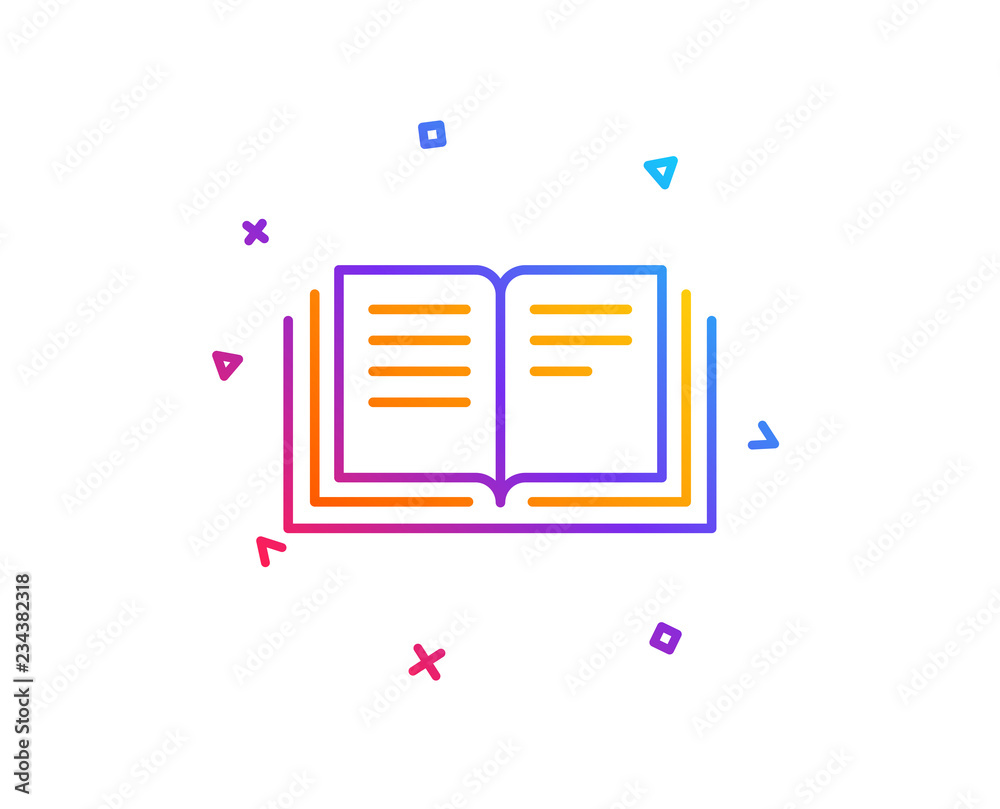 Book line icon. Education symbol. Instruction or E-learning sign. Gradient line button. Education icon design. Colorful geometric shapes. Vector Book line icon. Education symbol. Instruction or E-learning sign. Gradient line button. Education icon design. Colorful geometric shapes. Vector
