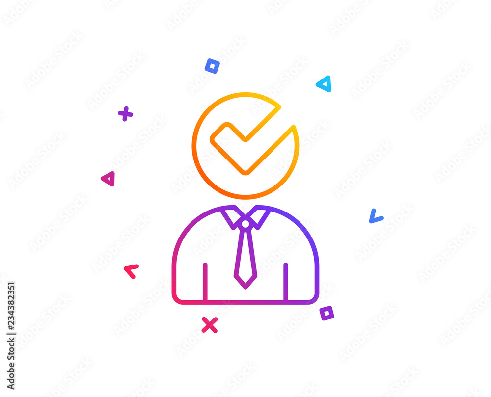 Human silhouette with Check line icon. Business or Education concept sign. Gradient line button. Vacancy icon design. Colorful geometric shapes. Vector Human silhouette with Check line icon. Business or Education concept sign. Gradient line button. Vacancy icon design. Colorful geometric shapes. Vector