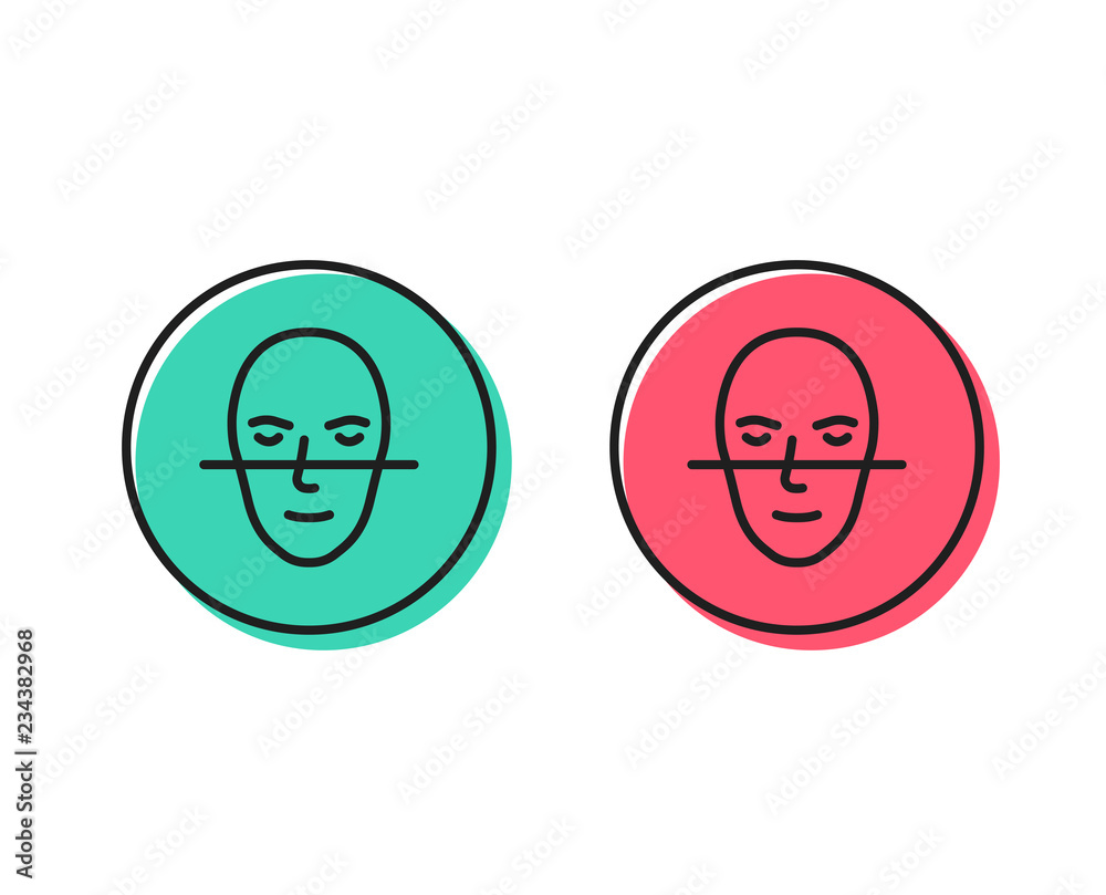 Face recognition line icon. Faces biometrics sign. Head scanning symbol. Positive and negative circle buttons concept. Good or bad symbols. Face recognition Vector