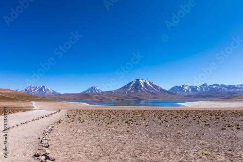 Lagunas Altiplanicas, Miscanti y Miniques, amazing view at Atacama Desert. Chile, South America.