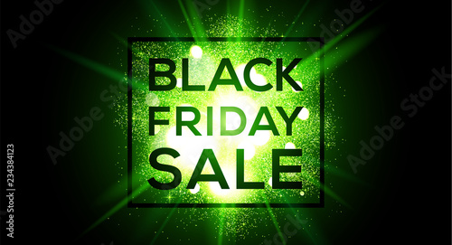 Black Friday sale vector wide banner on green flash background